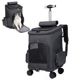 Wheeled Pet Carrier Backpack Pet Stroller, Travel Carrier, Car Seat for Small Dogs Cats Puppies, Comfort Cat Backpack Removable Rolling Wheels – Mesh Ventilation Windows (Grey)