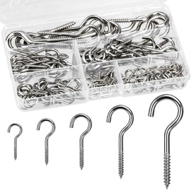 HATANSE Pack of 115 Screw Hooks, Stainless Steel, 5 Sizes, Hooks for Screwing Cup Hook Screw with Thread, Screw-In Hooks, Ceiling Hooks for Cups, Tea Cups, Keys, Lamps and Christmas Decoration
