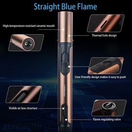 Butane Torch Lighter Windproof Pen Lighter Long Refillable Windproof Stainless Steel Lighters with Jet Flame for Grill Candle Kitchen BBQ(Gas not Included) (Brown)