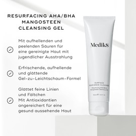 Medik8 Surface Radiance Cleanse - AHA/BHA-Mangostan-Reinigungsgel - Salicylsäure-Reinigungsprodukt - Alle Hauttypen - 150ml