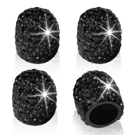 ZIMISI 4PCS Crystal Rhinestone Tire Valve Caps, Dustproof Tire Valve Stem Caps, Handmade Wheel Valve Stem Covers, Bling Car Accessories for Cars, SUVs, Bike, Trucks, Motorcycles (Black)