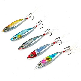 Sougayilang Jigs Fishing Lures Sinking Metal Spoons Micro Jigging Bait with Treble Hook for Saltwater Freshwater Fishing-A-2.56in/1.16oz-5PCS with Box