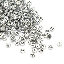 500Pcs White Acrylic Alphabet Beads, 4x7mm Round Alphabet Letter Beads, Mixed A-Z Alphabet, Plastic Round Shape Number Loose Beads for Bracelets Jewelry Making Key Chains, DIY Craft(Silver)