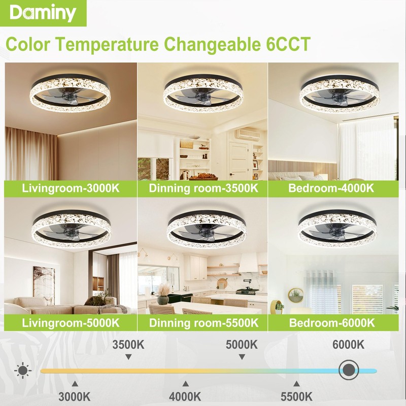 DAMINY 20" Black Modern Ceiling Fans with Lights and Remote,