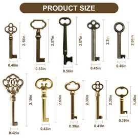 VIDABTE 10-Keys Universal Replacement Skeleton Keys Kit,Skeleton Key Set for Antique Dresser, Chinese Cabinet, Antique Furniture and Old Style Cabinets or Doors, Collectible Gift