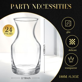 24 Pack Single Serving Wine Carafe Glass Mini Carafe Individual Wine Decanter Small Carafe for Wine Dinner Parties Tastings Bars Restaurants (6.5 oz)