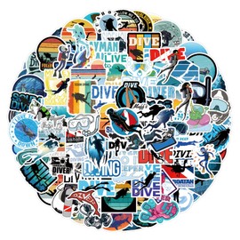 Diving Stickers for Laptop (100 Pieces), Gift for Children, Teenagers, Adults, Boys, Diving Waterproof Vinyl Stickers for Scrapbooking, Skateboard, Car, Luggage