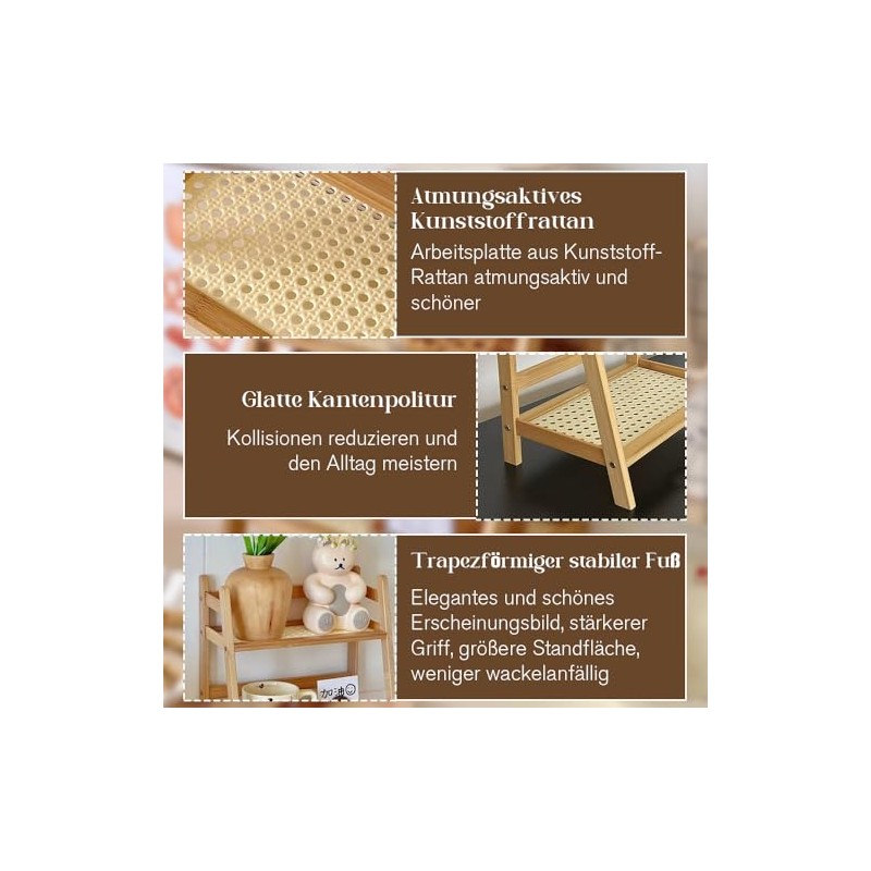 Kitchen Organiser 2 Tiers, Spice Rack, Standing, Bamboo Imitation Rattan