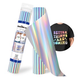 TECKWRAP PU Metallic Heat Transfer Vinyl Roll 12" x 5ft Holographic Silver Chrome HTV for DIY Clothing,T-Shirts,Fabric Foil Iron on Vinyl Compatible with Heat Press Craft Cutters