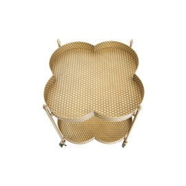 Creative Co-op Metal 2-Tier Clover Shaped Bar Cart on Caster Wheels Barcart, Antiqued Brass