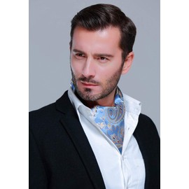 HISDERN Men's Tie Scarf Wedding Dot Neckerchief Paisley Business Ascot Tie and Pocket Square Set, Blue / Gold