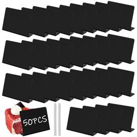 WOPPLXY 50 PCS Mini Chalkboard Signs, 100x76mm Small Black Chalkboard Signs, 4 x 3 inch Mini Blackboards Food Labels for Buffet, Price Tag, Reserved Sign
