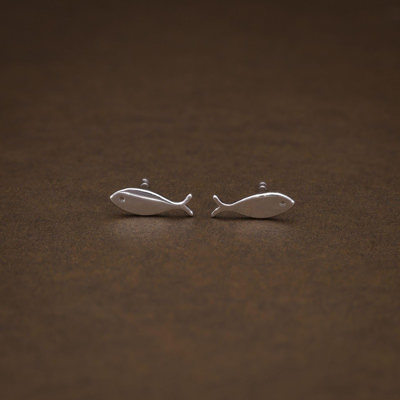Heather Needham Silver Dainty Fish Stud Earrings in Sterling Silver