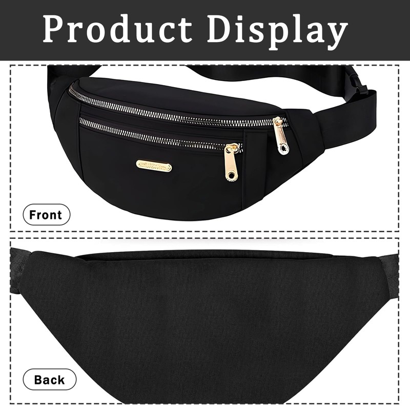 ZcrPrn Black Bumbag, 2 PCS Fanny Pack For Women Men,