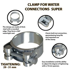 AERZETIX - C63692-set of 2 screw clamps with pins 29-31 mm - band width 20 mm - made of steel - silver - fluids flat key pipes ducts ventilation