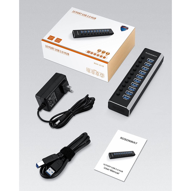 Rosonway - Hub USB de 10 puertos USB 3.0 de