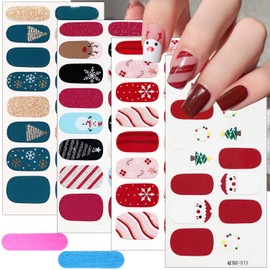 4sheets Christmas Nail Stickers for Nail Art Winter Snowman Gel Nail Stickers Self Adhesive Snowflake Gel Nail Strips Line Christmas Tree Elk Santa Claus Nail Wraps for Women Girl Holiday Nail Decor