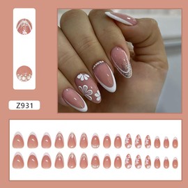 Cherry Red Press on Nails Medium Almond - WLGDLH Fake Nails Glitter False Nails with Glossy Design Solid Color Acrylic Nails Full Cover Glue on Nails for Women Girls 24Pcs