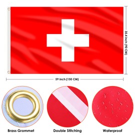 AhfuLife Switzerland Flag 3x5 Ft, Large Switzerland National Flags for Outside - Double Side with Brass Eyelets for Olympic Party Decorations, Bar Garden Street Decoration Indoor Outdoor
