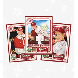 Christmas Baseball Cards of The Merry League, 10 Cards per Set, Featuring The North Pole Starting Nine