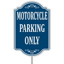 Motorcycle Parking Only Sign 18" x 12" With 35" Long Metal Road Traffic Safety Stake With Stand Aluminum Outdoor Use Yard Business Garage Home