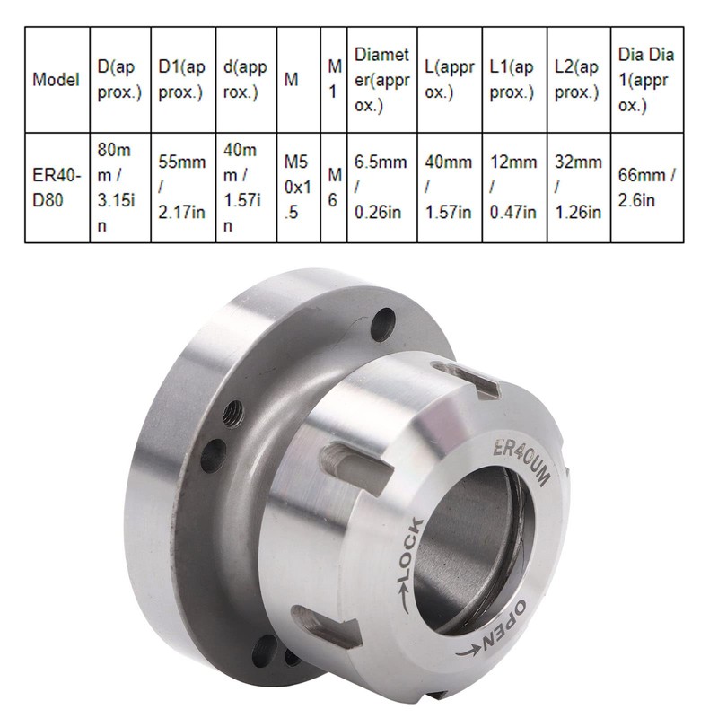 ER40 Collet Chuck, 7 Holes, Carbon Steel, Compact Replacement for