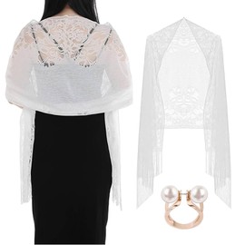 TYGFRT Elegant Ladies Evening Dress Shawl - Bride And Bridesmaid Lace Shawl With Soft Decorative Buckle