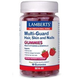 Lamberts Multi-Guard Hair Skin and Nails 60 Gummies – with Biotin, Zinc & Vitamin C – Raspberry Flavour – No Added Sugar
