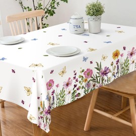 DISENB Spring Tablecloth 60 x 120 Inch, Wildflowers Floral Butterfly Table Cloth, Stain and Wrinkle Resistant Washable Rectangle Table Cover for Indoor Outdoor Holiday Party Picnic Dinner Decor