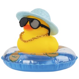 wonuu Car Rubber Duck Car Duck Decoration Dashboard Car Ornament for Car Dashboard Decoration Accessories with Mini Sun Hat Swim Ring Necklace and Sunglasses (A-Blue&Blue Hat)