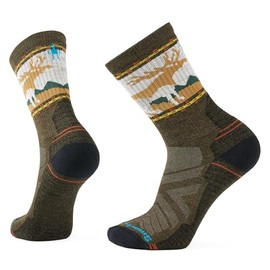 Smartwool Mens Hike Light Cushion Mountain Moose Crew Socks Military Olive Large