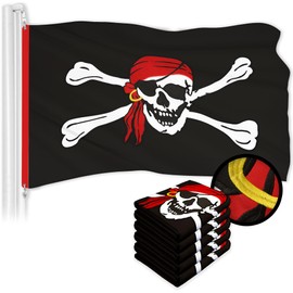 G128 5 Pack: Pirate Jolly Roger Red Head Scarf Flag | 2x3 Ft | ToughWeave Series Embroidered 300D Polyester | Novelty Flag, Embroidered Design, Indoor/Outdoor, Brass Grommets