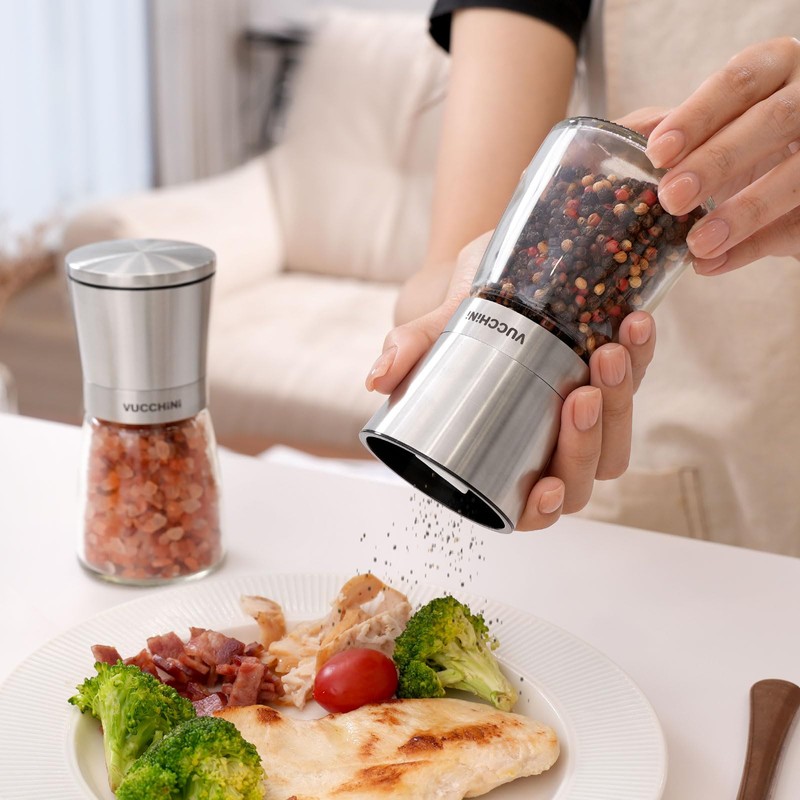VUCCHINI Salt and Pepper Grinder Set - Adjustable Stainless Steel