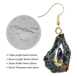 mookaitedecor Natural Agate Geode Druzy Quartz Dangle Drop Earrings for Women Healing Crystal Boho Jewellery Gift, Bohemian Boho Fancy Amethyst Earrings Dangly Black Semi Precious Stone Earrings