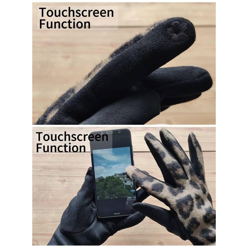 Azyekiny Women Leopard Print Touchscreen Gloves Womens Animal Printing Wool