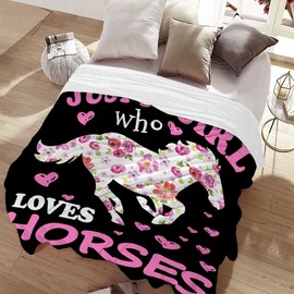Horse Blanket Gift for Girls Women Plush-Just A Girl Who Loves Horses Comfy Throws Cowboy Western Lightweight Sheet Pony Bedding Quilt Soft Flannel Blankets for Couch Chair Travel-40x50 Inches