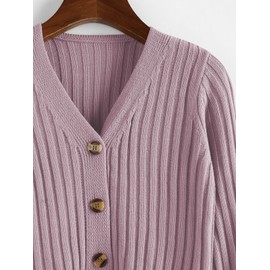 ZAFUL Women's Long Sleeve Solid Color Button Up Ribbed Crop Cardigan Sweater