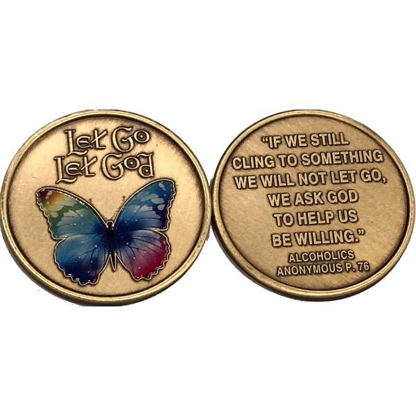 RecoveryChip Let Go Let God Color Rainbow Butterfly Medallion Willingness Chip