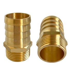 2Pcs Brass Barb Hose Fitting Connectors, Brass Pipe Fitting Adapter 1" Male Thread x 32mm Barbed for 1 1/4" Garden Hose Pipe Barb Tail Connector Kit with 2 Hose Clamps