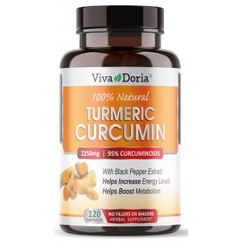 Viva Doria Viva Doria Turmeric Curcumin with Black Pepper Extract 2250mg, 95% Standardized Curcuminoids - Black Pepper for Max Absorption, Herbal Joint Support, 120 Capsules