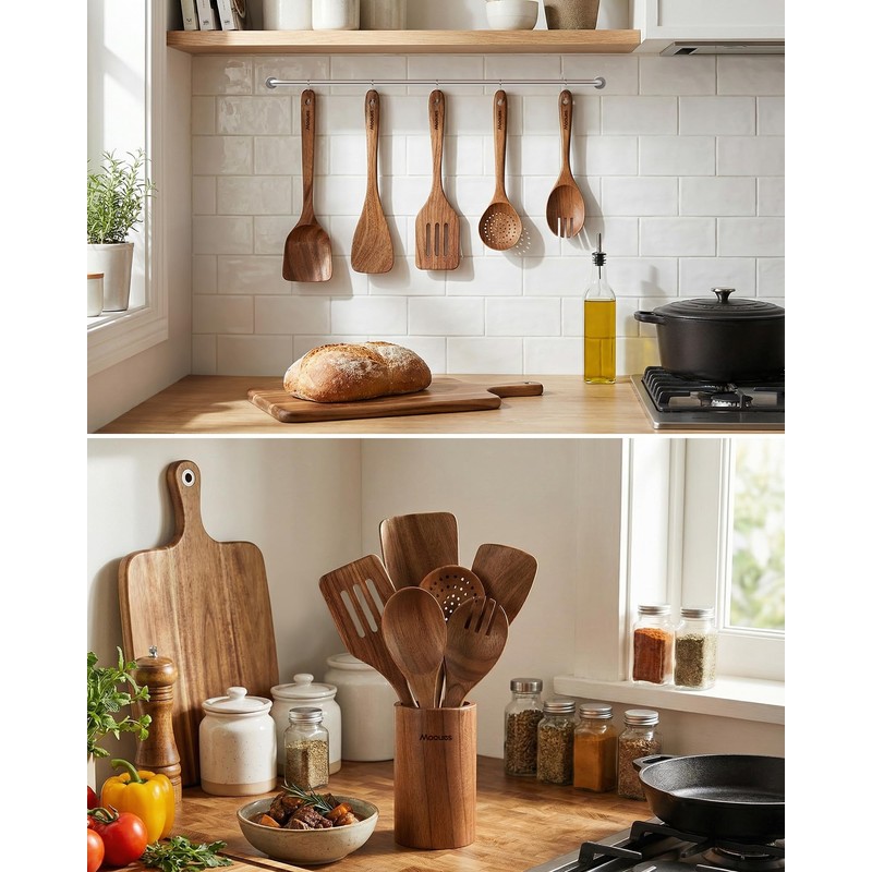 Mooues 9 Piece Natural Acacia Wooden Spoons for Cooking, Wooden