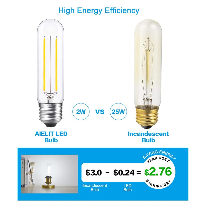 AIELIT Dimmable T10 LED Bulbs, 5000K Daylight T30 LED Tubular