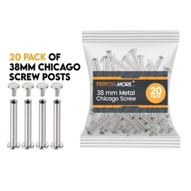20 Pack of Silver Aluminum Screw Posts, 38mm Metal Chicago Screw Post Binding Screws for Scrapbooking, Photo Albums, Binding, Leather Screw Nail Rivet Button Solid Belt Tack Screw