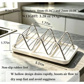 Heavy Weight 3.28oz Soap Dish with Removable Ceramic Drain Tray, 304 Stainless Steel Rustproof Self Draining Holder, Ideal for Regular Bar Soap, Bathroom Kitchen Sink (Cool White)
