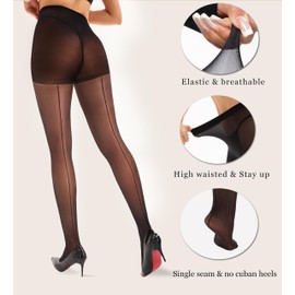 CozyWow Classic Backseam Sheer Tights for Women, 20D Retro Pantyhose Vintage Style,Reinforced Back Seam Stockings Hosiery（2 pairs Black,M