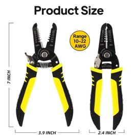 Wire Stripper, Automatic Wire Stripper, 10-22 Awg Multi Gauge Wire Strippers, 7" Precise Wire Strippers Electrical, No Damage to Core, with Safety Lock,2 in 1 Cable Stripper with Spring loaded handles