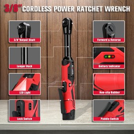 KITLUCK Cordless Electric Ratchet Wrench Set, 3/8" 12V Extended Power Ratchet Tool Kit, 41 Ft-Lbs Cordless Ratchet with 8 Sockets, 1/4" adapter, LED Light, 2-Pack 2000mAh Battery And Charger