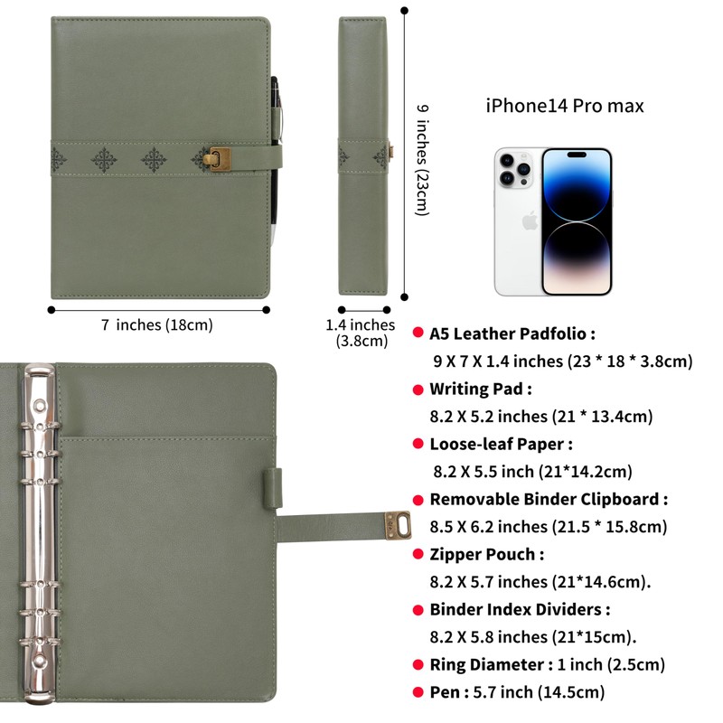 WASON A5 Journal Binder PU Leather Composition Notebook Ruled Spiral