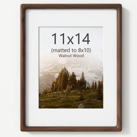Acovy 11x14 Solid Wood Picture Frame, Natural Walnut Wood Photo Frame with Tempered Glass, Mortise and Tenon Rounded Corner 11 x 14 Wooden Frame Matted to 6x8 Photos, Wall or Tabletop Display