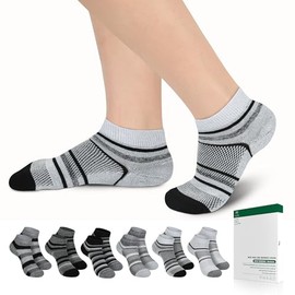 Bulinlulu Diabetic Socks for Women Men,6 Pairs Bamboo Viscose Non Binding Diabetic Ankle Low Cut Sock Size 6-9 9-11(Dark Grey Stripe-Large)